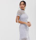 Chi Chi London Petite All Lover Lace Dress With Frill Hem In Gray - Gray