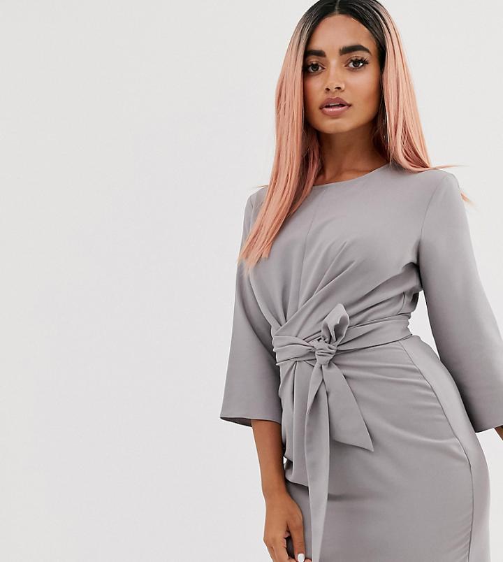 Asos Design Petite Tie Wrap Around Mini Dress-beige