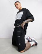 Asos Dark Future Set Shorts With Multi Logo Prints In Black