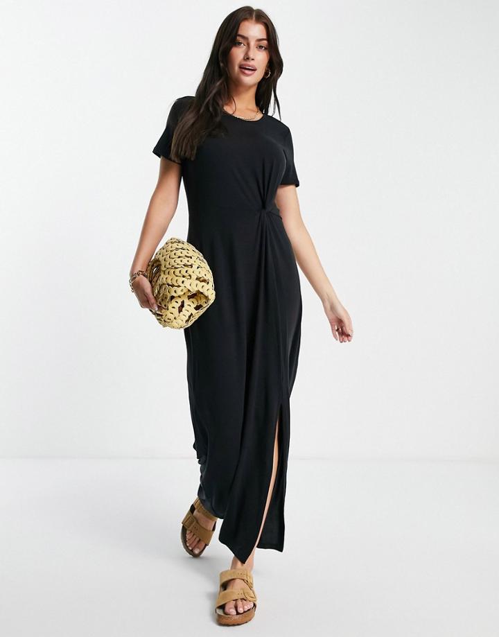 Vero Moda Midi T-shirt Dress With Twist Detail In Black