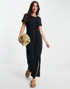 Vero Moda Midi T-shirt Dress With Twist Detail In Black