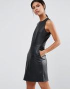 Warehouse Leather Look Mini Dress - Black