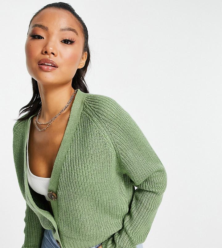 Threadbare Petite Tamora Fisherman Knit Cardigan In Sage Green