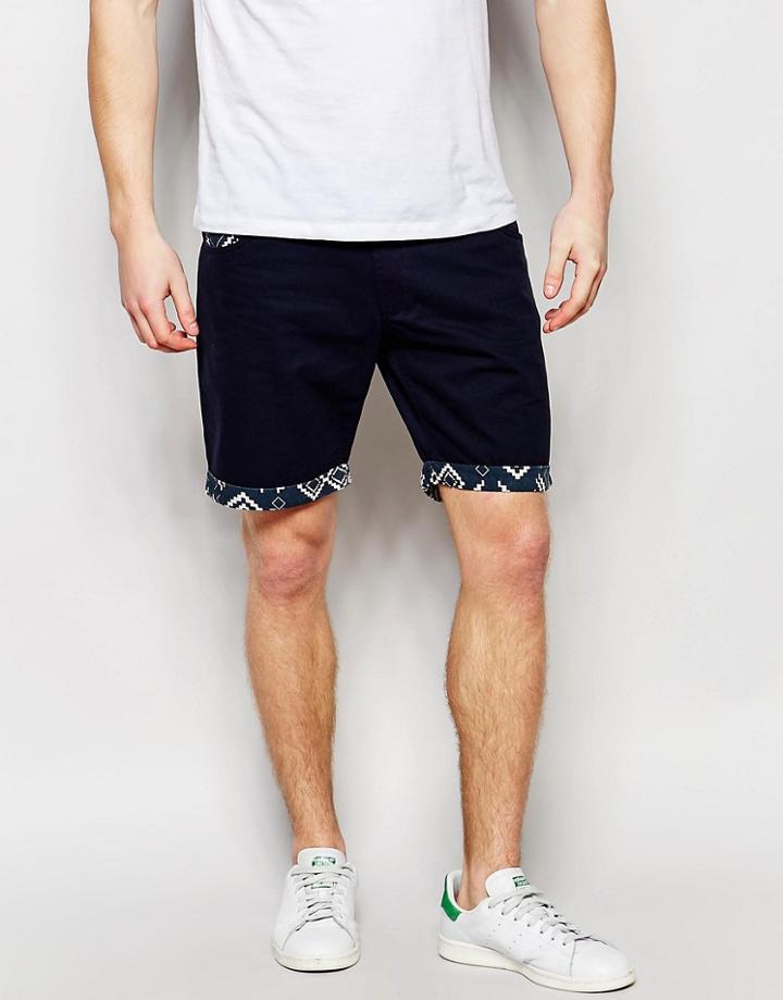 Another Influence Chino Printed Turn Up Shorts - Navy