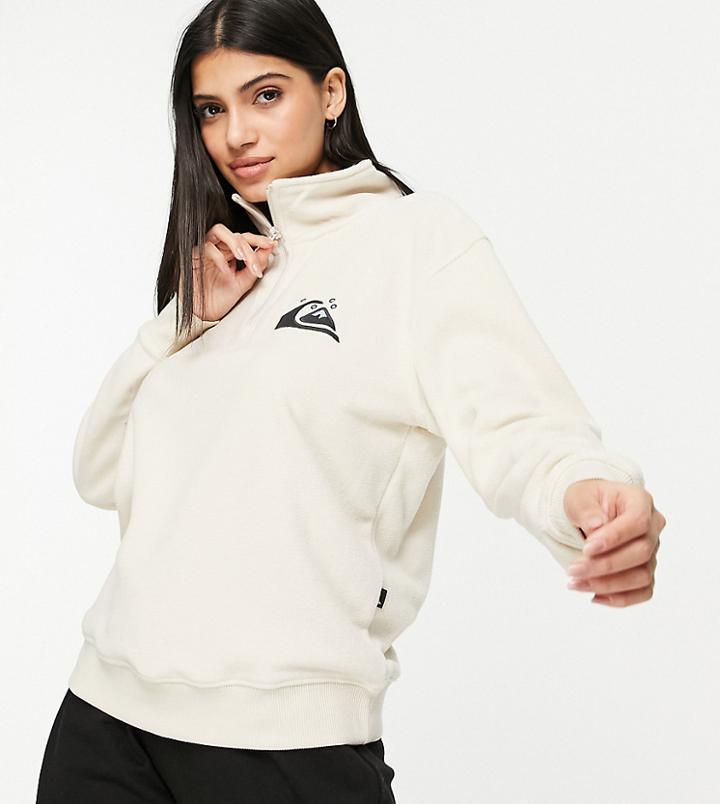 Quiksilver Polar Logo Quarter Zip Fleece In Beige - Exclusive To Asos-neutral