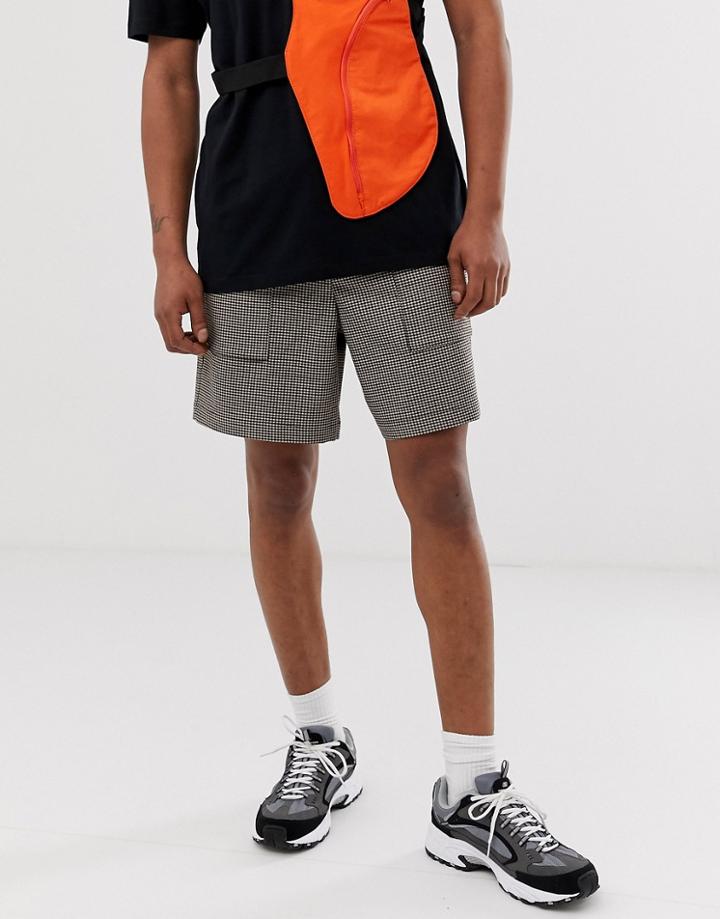 Asos Design Utility Shorts In Micro Check With Belt - Brown