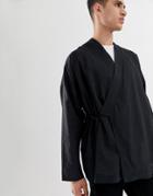 Asos Design Oversized Tie Wrap Fastened Kimono In Black - Black