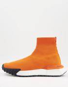 Asos Design Knitted Sneakers In Orange On Two Tone Sole
