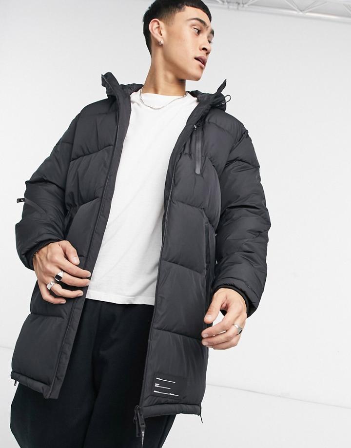 Bershka Longline Padded Puffer Jacket In Black