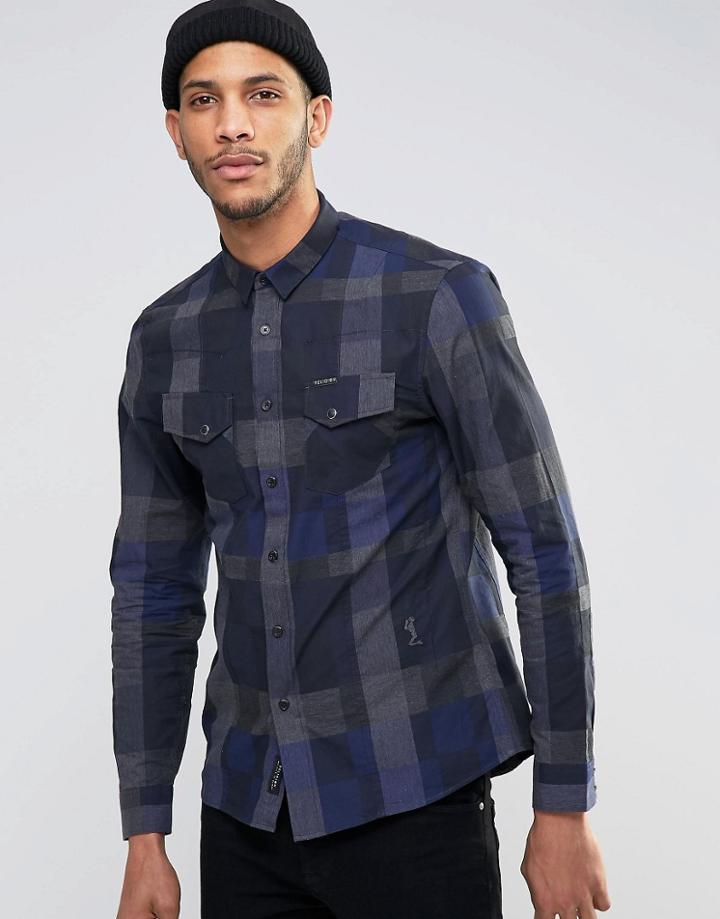Religion Checked Long Sleeve Shirt - Navy