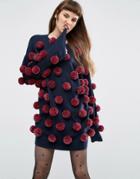 Asos Sweater Dress With Pom Poms - Multi