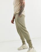 Asos Design Tapered Sweatpants In Light Khaki With Gold Zip Cuffs-green