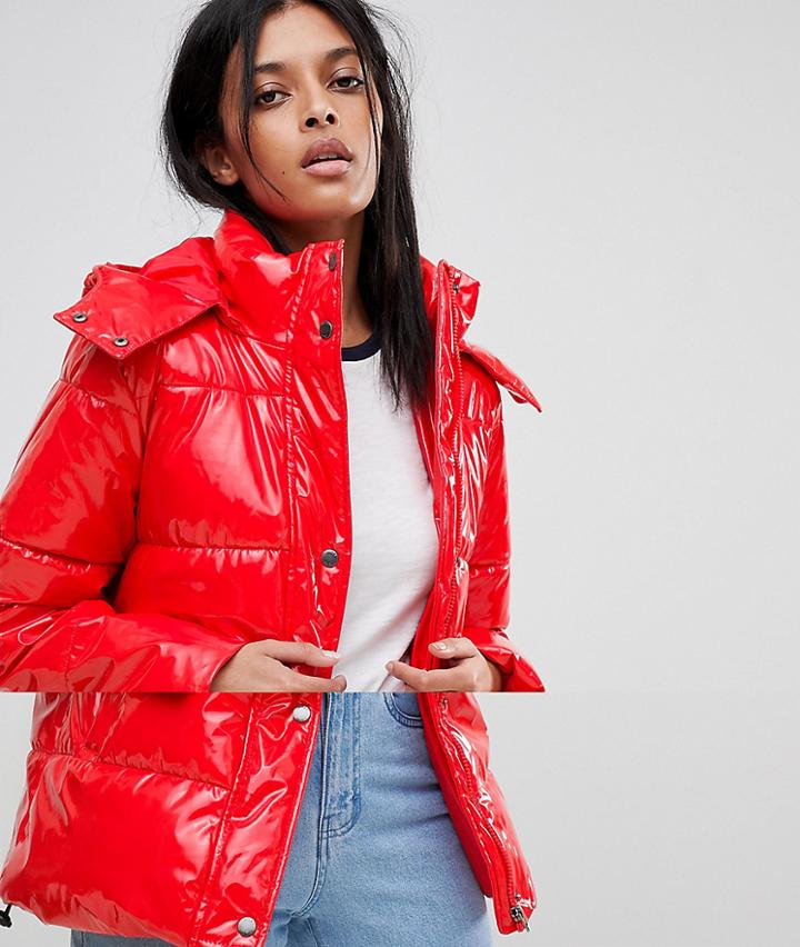 Noisy May Vinyl Padded Jacket - Red