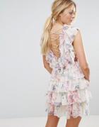 Y.a.s Ruffle Floral Lace Up Back Mini Dress - Multi