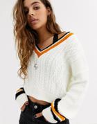 Asos Design V Neck Sweater With Tipping-cream