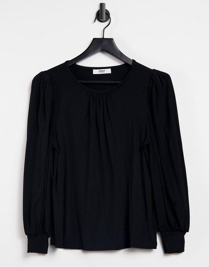Only Balloon Sleeve Jersey Top In Black