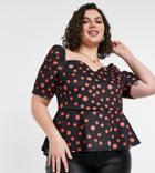 Simply Be Milkmaid Top In Polka Dot-black