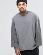 Asos Sweatshirt With 3/4 Woven Sleeves In Charcoal - Gray