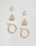 Designb Stud & Hoop Gold Earrings In 3 Pack Exclusive To Asos - Gold