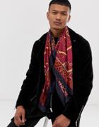 Asos Design Oversized Scarf In Animal Chain Print - Red