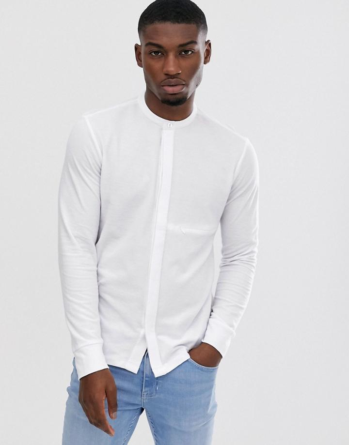 Jack & Jones Premium Grandad Collar Jersey Shirt In White