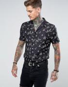 Asos Regular Fit Silk Shirt With Floral Print - Black