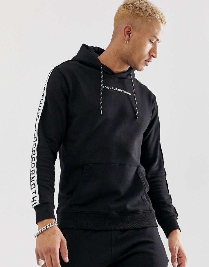 Good For Nothing Hoodie In Black With Side Stripe Logo - Black