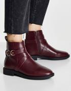 Asos Design Abby Flat Boots In Burgundy-red