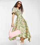 Topshop Petite Midi Dress In Floral Print-multi