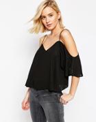 Asos V Neck Cropped Cold Shoulder Cami Top - Black