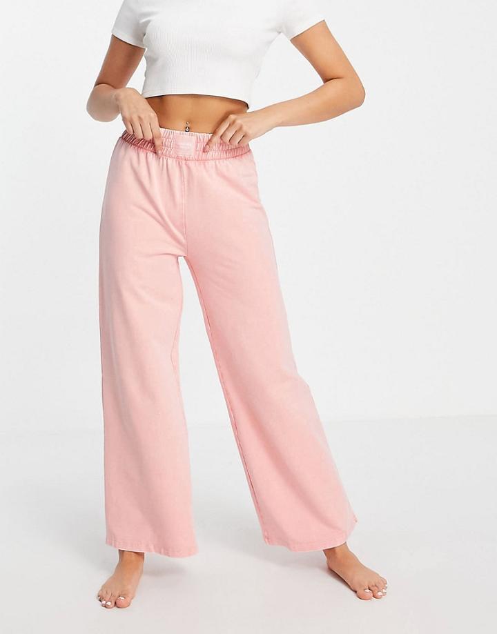 Chelsea Peers Organic Cotton Acid Wash Wide Leg Sweatpants In Pink