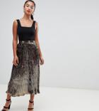 Asos Design Petite Pleated Sequin Midi Skirt-blue