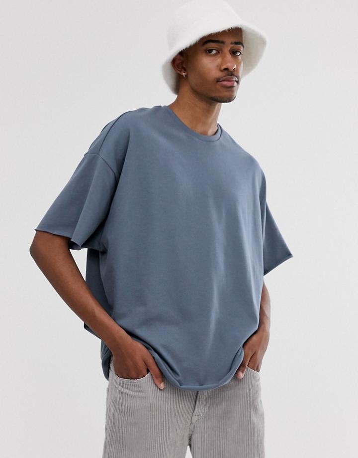 Asos Design Organic Heavyweight Oversized Fit T-shirt With Crew Neck And Raw Edges In Gray - Gray