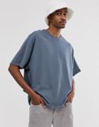 Asos Design Organic Heavyweight Oversized Fit T-shirt With Crew Neck And Raw Edges In Gray - Gray