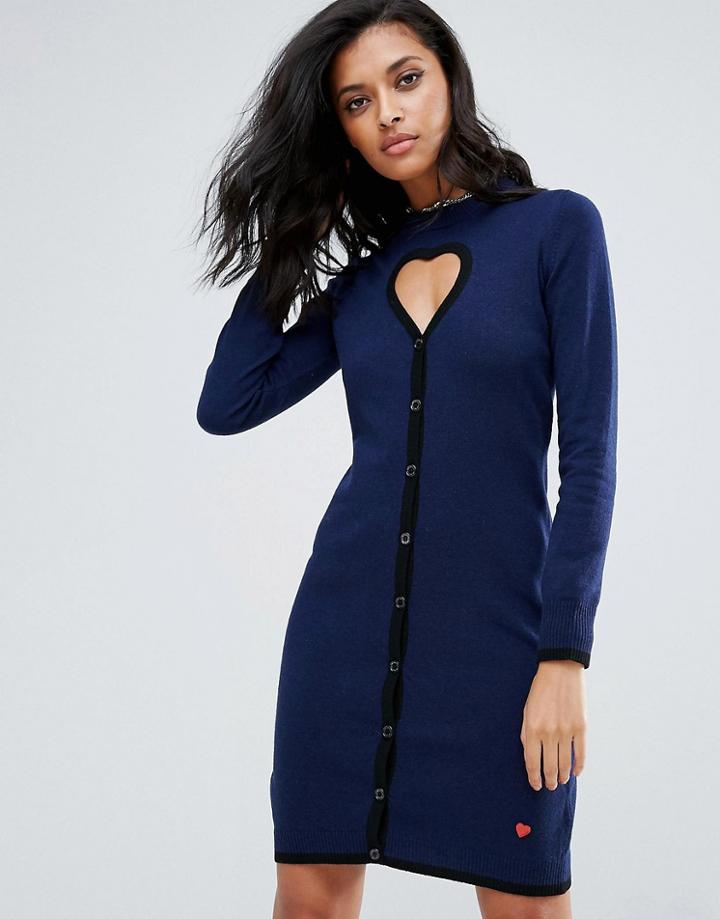 Love Moschino Cyberlove Cashmere Wool Mix Knit Dress - Blue