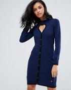Love Moschino Cyberlove Cashmere Wool Mix Knit Dress - Blue