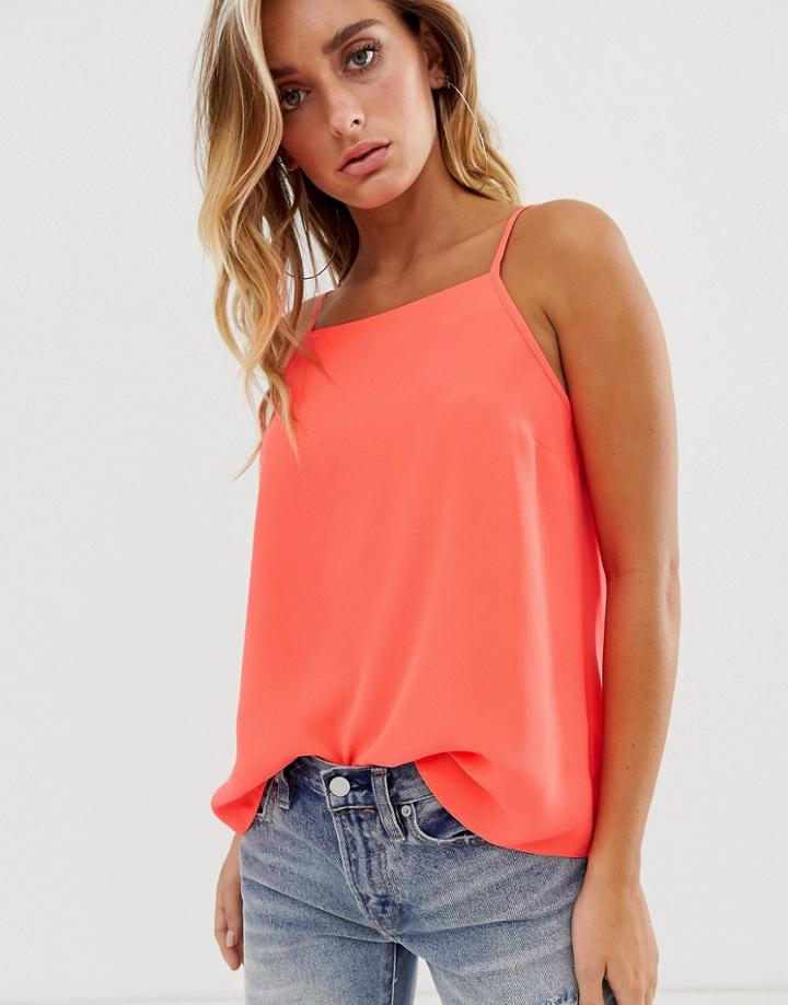 Asos Design Cami With Square Neck In Neon-pink
