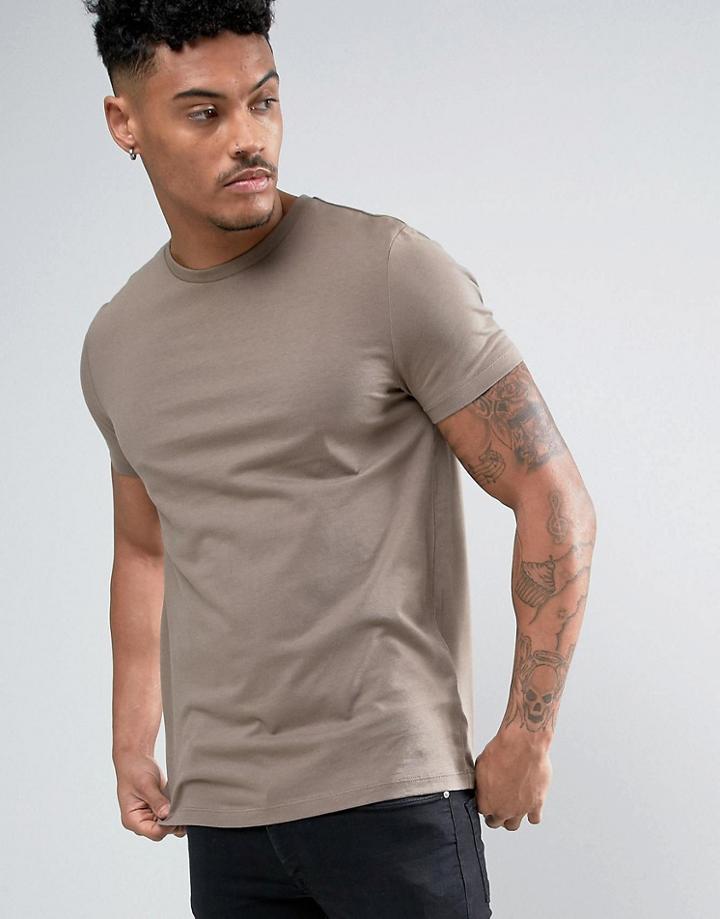 Asos Crew Neck T-shirt In Brown - Brown