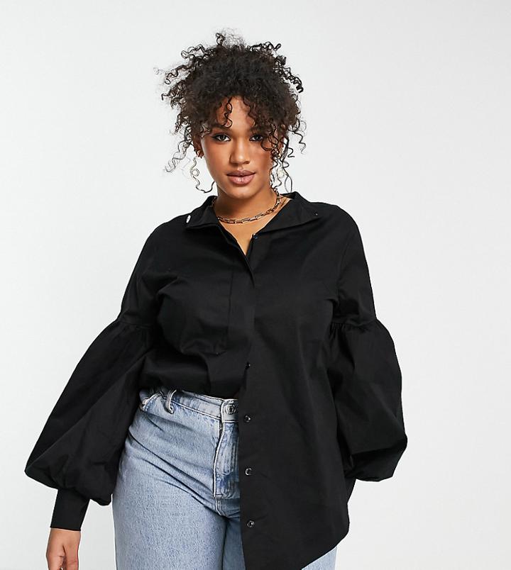 Asos Design Curve Shirt With Extreme Puff Sleeves In Black