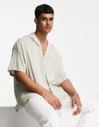 Asos Design Relaxed Viscose Shirt With Camp Collar In Beige-grey