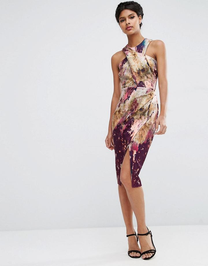 Asos Wrap Top Marble Midi Pencil Dress - Multi