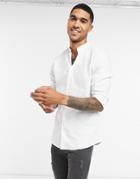 Selected Homme Organic Cotton Blend Grandad Collar Shirt In White