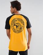 Asos Longline Raglan T-shirt With Eagle Front And Back Print In Yellow - Yellow