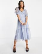 Topshop Spot Taffeta Occasion Dress In Blue-blues