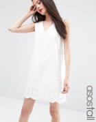 Asos Tall Denim White Tunic Dress With Cutwork Hem - White