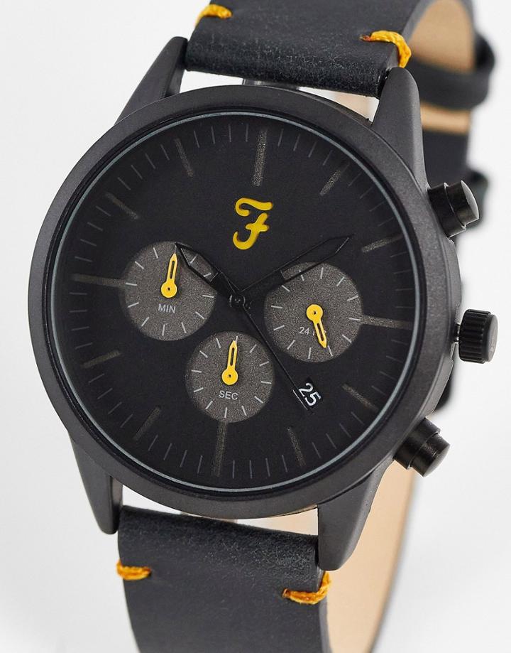 Farah Leather Strap Watch In Black