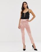 The Girlcode Satin Fitted Pants In Pink - Pink