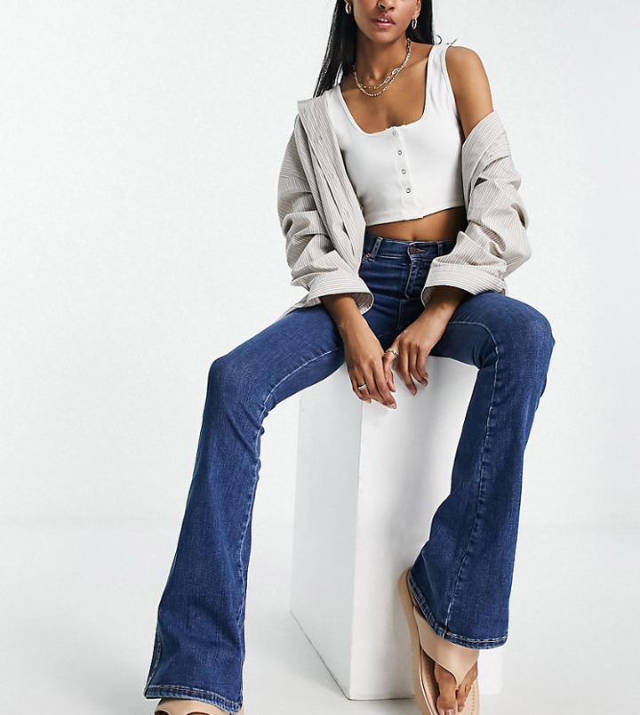 Dr Denim Tall Moxy Flare Sky High Jeans In Dark Wash-blue