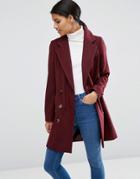 Asos Pea Coat With Seamed Pockets - Red