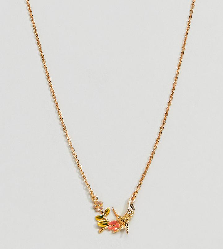 Bill Skinner Gold Plated Enamel Swallow Pendant Necklace - Gold
